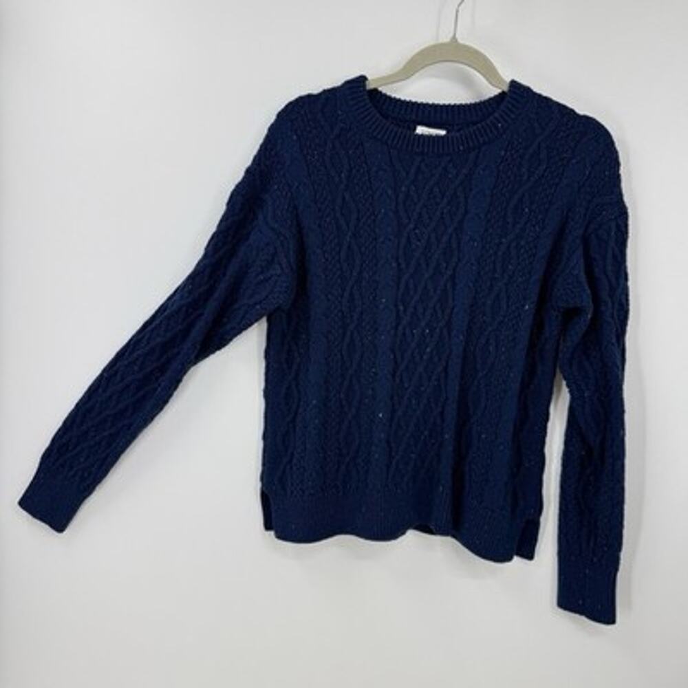 J Crew Women Fisherman Sweater Medium Blue Flecked Cable knit Crew Pullover - Picture 2 of 8